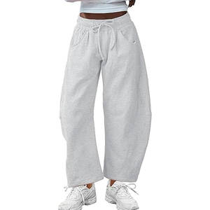 Pantalon de survêtement à jambes larges pour femme, avec cordon de serrage, taille élastique, pantalon palazzo décontracté en coton avec poches - Product Image 1