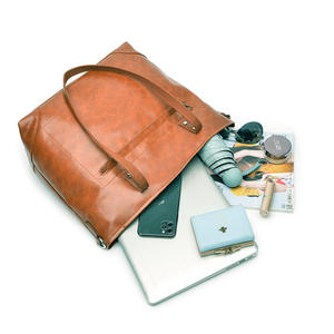 Sac fourre-tout en cuir véritable pour femme, grande capacité, sac à main à bandoulière, sac de travail en cuir véritable, logo personnalisé - Product Image 6
