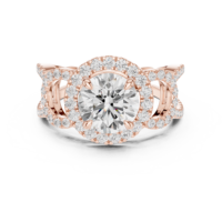Bague de fiançailles en or rose plaqué diamant pour femme, alliance de mariage de luxe avec halo de diamants taille ronde
