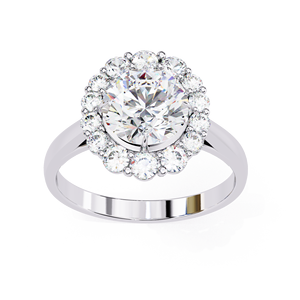 Classic Women's Lab Grown Diamond Engagement <b>Ring</b> with Round Cut Halo Pave Setting IGI Certified 10K Gold Rhodium Plated Band - Product Image 1