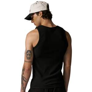 Débardeur côtelé sans manches en coton noir uni pour homme – Coupe ajustée, idéal pour l'été, usage décontracté, vente en gros OEM - Product Image 1