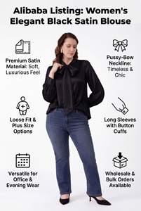 Blusa de Mujer con Cuello de Lazo, Manga Larga, Color Sólido, Elegante, Estilo Satinado, para Oficina, Formal, a la Moda - Product Image 6