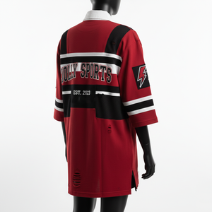 Camiseta de Rugby para Mujer, Algodón y Poliéster, Jersey Grueso, Paneles Rojos, Negros y Blancos, Logotipo Personalizado con Serigrafía - Product Image 5