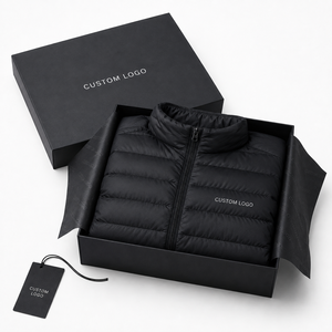 Doudoune noire pour homme, col montant, fermeture éclair, coupe-vent, rembourrage en polyester, vêtement d'hiver décontracté, logo frontal, coupe classique - Product Image 5
