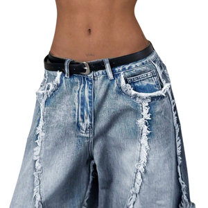 Jean en denim ample et respirant pour femme, coupe haute et large, style vintage délavé aux enzymes, bords effilochés, coupe décontractée, streetwear, longueur complète - Product Image 3