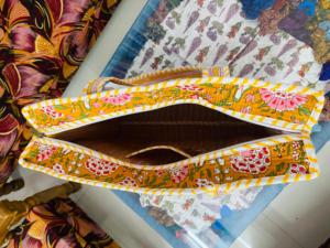 Women Handmade Quilted Cotton <b>Boho</b> Style Tote <b>Bag</b> Mustard for Drawstring Closure Large Shoulder Carry for Retail Export Alif - Product Image 3