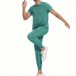 Uniforme Médico de Fabricante, Conjunto de Pantalones y Blusa con Cuello en V, Manga Corta, Verano, Spandex Elástico, para Hombre - Product Image 3