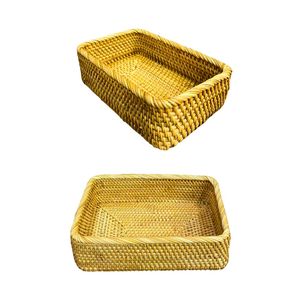 Cesta/Bandeja Rectangular de Mimbre Resistente, Accesorios Decorativos Rústicos Tejidos para el Hogar - Product Image 1