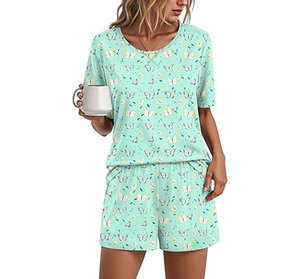 Women Tie Dye Striped 2 Piece Shorts Set O Neck Short Sleeve Loose Fit Casual Spring Summer Knitted Breathable Spandex Polyester - Product Image 2