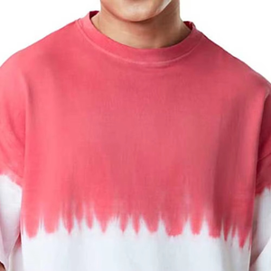 T-shirt décontracté à manches courtes pour homme, col rond, coupe ample, tricoté, longueur normale, motif tie-dye rouge et blanc - Product Image 6