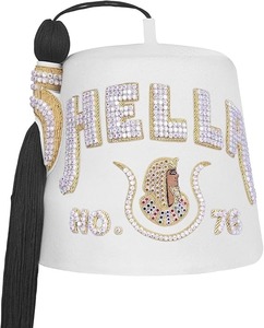 Chapeau Fez DOI PHA - Régalia maçonnique, velours blanc et rangées de strass dorés, type de tissu 100% laine - Product Image 1