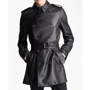 <b>Men's</b> Olive Green Double Breasted Trench <b>Coat</b> With Belt Notched Lapel <b>Long</b> Outerwear Waterproof Canvas Material - Product Image 5