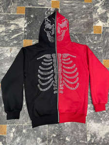 Sudadera con capucha para hombre, con logotipo personalizado, Calavera, diamantes de imitación, gruesa, cremallera completa - Product Image 2