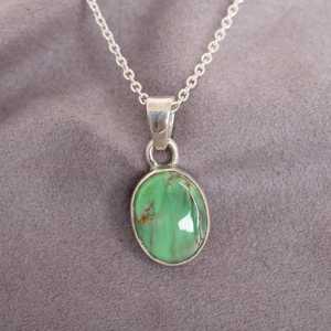 Pendentif vintage en variscite naturelle, argent sterling plaqué or, fait main, pour fiançailles et anniversaire, bijou statement - Product Image 1