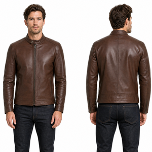 OEM Wholesale <b>Men's</b> Dark <b>Brown</b> Real <b>Leather</b> <b>Jacket</b> Classic Plain Simple design - premium streetwear - Product Image 4