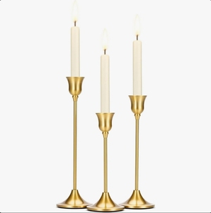 Classic Gold Metal Handmade Eco-Friendly Taper Candle Holders Flared <b>Cups</b> Staggered Heights for Elegant Wedding Table Home Decor - Product Image 1