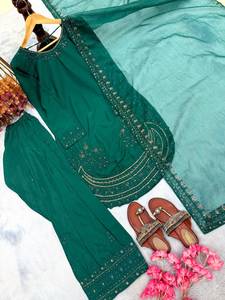 Teal Green Embroidered Salwar Kameez Women Indian Pakistani Ethnic Pant <b>Suit</b> with Dupatta - Product Image 6