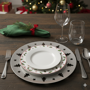 Assiette Chargeur Blanc Sapin de Noël Avec Étoile Assiette Chargeur 33 cm - Product Image 1