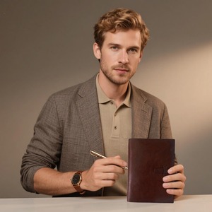Carnet en cuir, organiseur vintage avec reliure métallique à 6 anneaux, 120 pages de papier ligné et pochette, pour écrivains, travail et affaires - Product Image 4