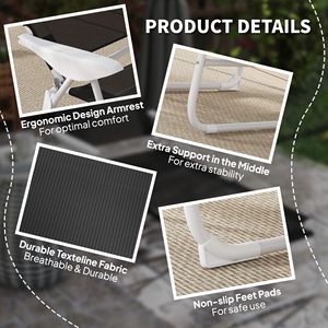 Sdraio Pieghevole Nera a 4 Posizioni Reclinabili, Sedia da Esterno per Prendere il Sole con Braccioli e Cuscino Rimovibile in Olefin per Piscina e Palestra - Product Image 5