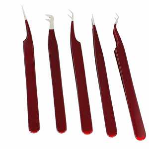 Kit professionnel de 5 pinces à épiler en acier inoxydable pour extensions de cils, pointes lisses, précision, droites et courbées pour cils volumineux - Product Image 2