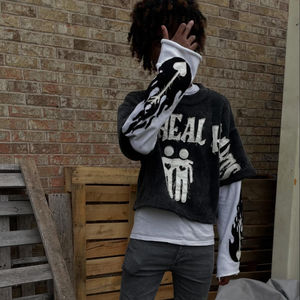 เสื้อยืดโอเวอร์ไซส์ทรงบ็อกซี่แบบดิสเทรสสีดำขาว ตัดเย็บปักลายตามสั่ง OEM เสื้อยืดเนื้อหนาสำหรับผู้ชาย - Product Image 5