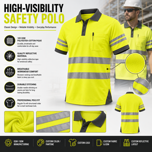 Hi Vis Yellow Reflective <b>Work</b> <b>Shirt</b> <b>Men</b> Short Sleeve Polyester Uniform Custom Logo Security Workwear OEM Service - Product Image 3