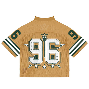 Custom Men's Gold Mesh Football Jersey Number 96 V-Neck Short Sleeve Breathable American Football Apparel Adult Size - Product Image 2