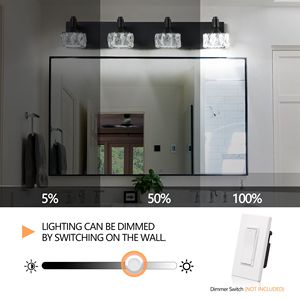 Moderna Lámpara de Vanidad LED de 4 Luces en Negro Mate con Elegantes Pantallas de Cristal Contemporáneas para Aplique de Pared de Baño - Product Image 4