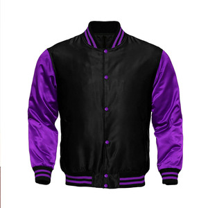 Veste universitaire unisexe noire et violette, couleur unie, col montant, coupe classique, 100% laine, style décontracté, vêtement d'hiver imperméable - Product Image 1