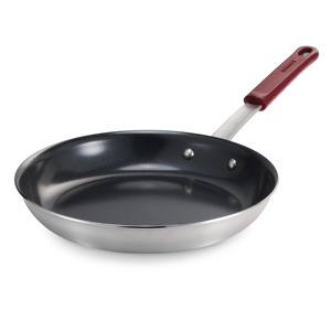 Nonstick Frying <b>Pan</b> Stainless Steel Body Red Handle PTFE Coating Round Minimalist Design For Gas <b>And</b> Induction Cooker - Product Image 5