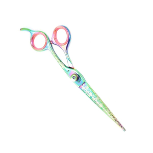 Ciseaux de coiffure professionnels en acier inoxydable, revêtement titane arc-en-ciel, gravure florale, pour droitiers, ciseaux de salon - Product Image 5
