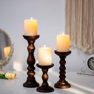 Ensemble de porte-bougies en bois de Sheesham - Socles en bois faits à la main avec des éléments en laiton - Vente en gros - Product Image 4