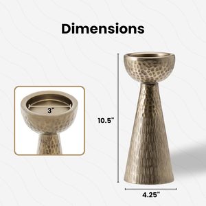 Porte-bougie pilier en aluminium martelé fait main pour la décoration de table, la décoration d'étagère et la présentation sur cheminée - Product Image 3