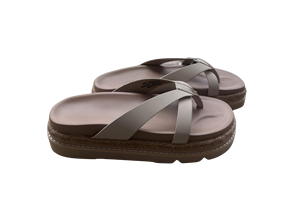 Women's Beige Micro Leather Strap Platform <b>Sandals</b> Open Toe Cushioned EVA Sole Anti-Slippery Breathable Soft Summer Flat Slip-On - Product Image 6