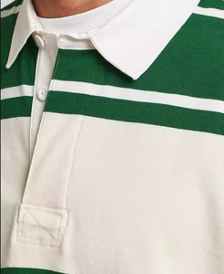 Polo à manches longues rayé pour homme, tricoté, vert et blanc, coupe décontractée classique - Product Image 5