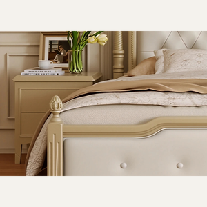Lit capitonné en bois massif de style européen classique avec tête de lit capitonnée, mobilier de chambre à coucher de luxe personnalisé pour appartement - Product Image 4