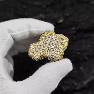 Cross Shape <b>Cocktail</b> <b>Ring</b> Mens 24K <b>Gold</b> Plated Cubic Zirconia Pave Setting Hiphop Party Jewelry Alloy Fashion <b>Ring</b> for Sale - Product Image 1