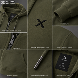 Sweat à capuche zippé 100 % coton personnalisé pour homme X Sports City, ajustable avec œillets métalliques, poche kangourou, design épaules tombantes, doux - Product Image 4