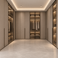 Système de dressing en cuir pour projets intérieurs, avec îlot de rangement et finition haut de gamme, idéal pour l'hôtellerie et les projets d'aménagement global