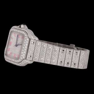 Reloj Digital de Lujo para Hombre, Esfera Roja con Números, Gemas y Piedras con Corte Brillante, Correa de Cuero, Acero Inoxidable, Zafiro, 46 mm, Estilo Hip Hop - Product Image 3