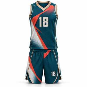 Conjunto de Camiseta y Pantalones Cortos de Baloncesto Personalizados, Uniforme de Baloncesto Sublimado, Cuello en V Cruzado, Ropa Deportiva para Equipos al por Mayor - Product Image 1