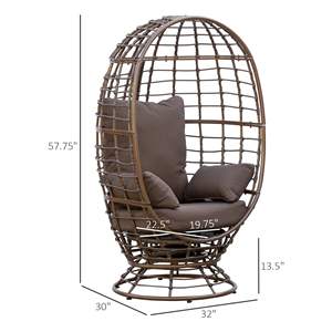 Indoor/Outdoor Boho Wicker <b>Egg</b> <b>Chair</b> 360 Rotating Steel Frame All-Weather PE <b>Rattan</b> Brown Backyard Porch Patio Garden Seat - Product Image 3