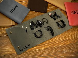 High Volume Leather Cable Organizer Bulk Supply Cord Holder Travel <b>Tech</b> Pouch Wire Management Case LCO-0068 - Product Image 4