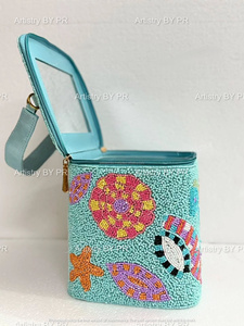 Handmade Beaded <b>Makeup</b> Bag Embroidered <b>Makeup</b> Bag Travel <b>Vanity</b> Box Zipper Organizer Luxury Toiletry Storage <b>Case</b> Beach Theme - Product Image 2