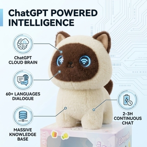 <span class=keywords><strong>Gato</strong></span> Siamés de Peluche Eléctrico Interactivo con IA, Compañero Inteligente con Chat de Voz, Caja de Regalo, OEM, Personalizado, Venta al por Mayor, Material de Poliéster - Product Image 5