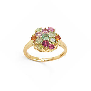 925 Sterling Silver Multi Tourmaline Round Cut Cluster Ring Gold Plated Classical Royal Designer Statement Ring - Product Image 3