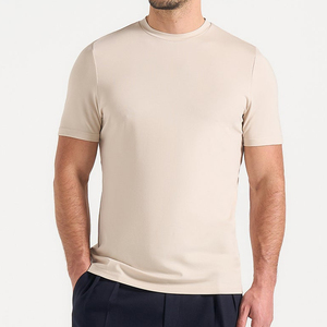 Camiseta de Algodón para Hombre, Color Beige, Manga Corta, Cuello Redondo, Corte Regular, Estilo Casual, Color Sólido, Tejido Transpirable - Product Image 1