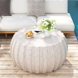 Tavolino da Caffè Moderno Bianco da 90 cm, Design in Cemento MgO Resistente, Compatibile per Interni ed Esterni, Arredo Patio Impermeabile - Product Image 2