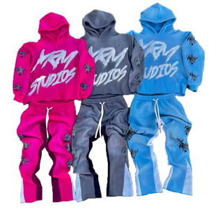 Conjunto de Sudadera con Capucha y Pantalones de Chándal para Hombre, de Algodón Personalizado con Lavado Ácido, Hombros Caídos, Estampado Puff de Alto Gramaje, Forro Polar de Invierno - Product Image 6